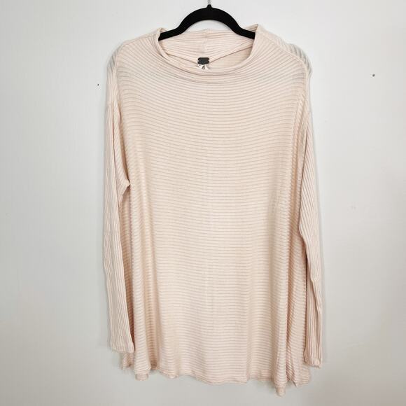 Free People L Pale Pink Lover Rib Split Back Pullover Thermal Top Long Sleeve - Picture 1 of 11